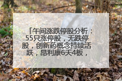 午间涨跌停股分析：55只涨停股，无跌停股，创新药概念持续活跃，昂利康6天4板，众生药业2连板