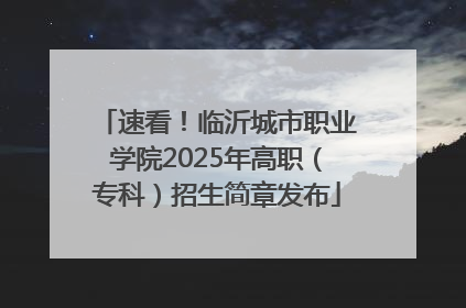 速看！临沂城市职业学院2025年高职（专科）招生简章发布