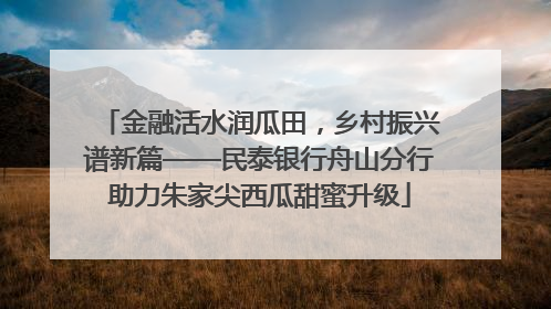 金融活水润瓜田，乡村振兴谱新篇——民泰银行舟山分行助力朱家尖西瓜甜蜜升级
